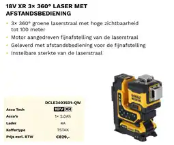 DeWALT 18V XR 3× 360 Laser met afstandsbediening DCLE34035D1-QW aanbieding