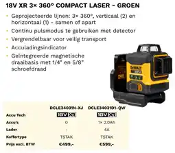 DeWALT 18V XR 3× 360 compact laser groen DCLE34031N-XJ aanbieding