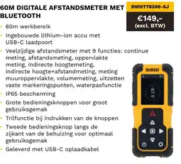 DeWALT 60M digitale afs bluetooth tandsmeter met DWHT78200-XJ aanbieding