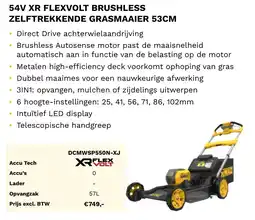 DeWALT 54V XR flexvolt brushless zelftrekkende grasmaaier 53cm DCMWSP550N-XJ aanbieding