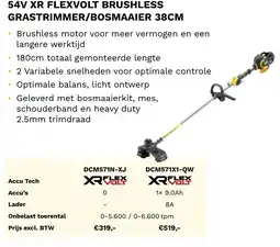 DeWALT 54V XR flexvolt brus grastrimmer/bosmaaier 38cm hless DCM571N-XJ aanbieding