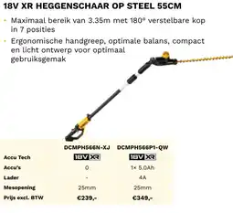DeWALT 18V XR heggenschaar op steel 55CM DCMPH566N-XJ aanbieding