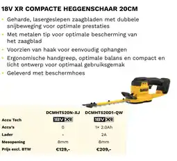 DeWALT 18V XR compacte heggenschaar 20CM DCMHT520N-XJ aanbieding