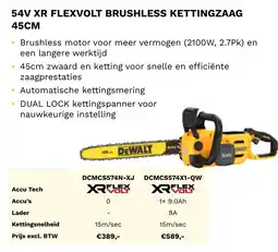 DeWALT 54V XR flexvolt brushless kettingzaag 45CM DCMCS574N-XJ aanbieding