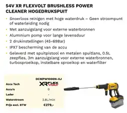 DeWALT 54V XR flexvolt brushless power cleaner hogedrukspuit DCMPW1000N-XJ aanbieding