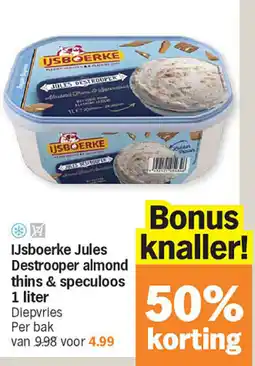 Albert Heijn IJsboerke Jules Destrooper almond thins & speculoos 1 liter aanbieding