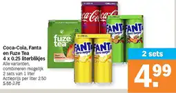 Albert Heijn Coca-Cola, Fanta en Fuze Tea 4 x 0.25 literblikjes aanbieding