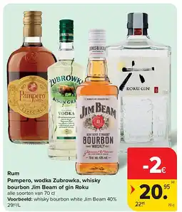 Carrefour Rum Pampero, wodka Zubrowka, whisky bourbon Jim Beam of gin Roku aanbieding