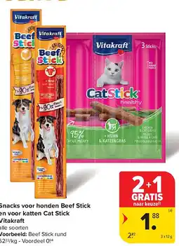Carrefour Snacks voor honden Beef Stick en voor katten Cat Stick Vitakraft aanbieding