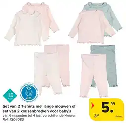 Carrefour Set van 2 T-shirts met lange mouwen of set van 2 kousenbroeken voor baby’s aanbieding