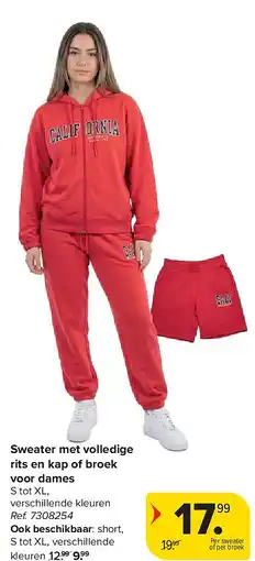 Carrefour Sweater met volledige rits en kap of broek voor dames aanbieding