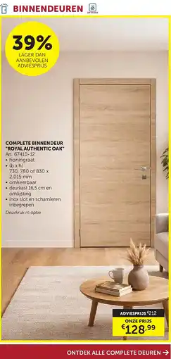 Zelfbouwmarkt COMPLETE BINNENDEUR ROYAL AUTHENTIC OAK aanbieding