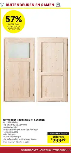 Zelfbouwmarkt BUITENDEUR HOUT SORIN EN GARGANO aanbieding
