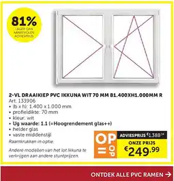 Zelfbouwmarkt 2-VL DRAAIKIEP PVC IKKUNA WIT 70 MM B1.400XH1.000MM R aanbieding