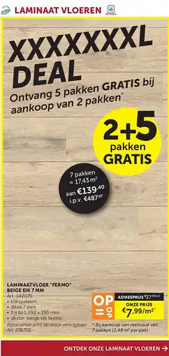 Zelfbouwmarkt LAMINAATVLOER FERMO BEIGE EIK 7 MM aanbieding
