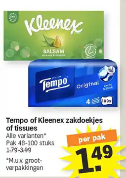 Albert Heijn Tempo of Kleenex zakdoekjes of tissues aanbieding