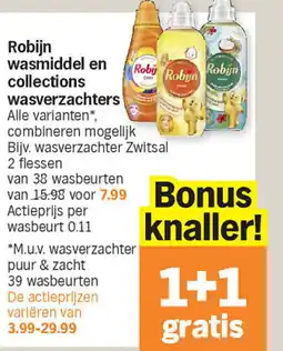 Albert Heijn Robijn wasmiddel en collections wasverzachters aanbieding