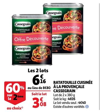 Auchan Ratatouille Cuisinée À La Provençale Cassegrain aanbieding