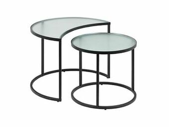 Deba Meubelen Set 2 bijzettafels BAST - Zwart/glas Glas aanbieding