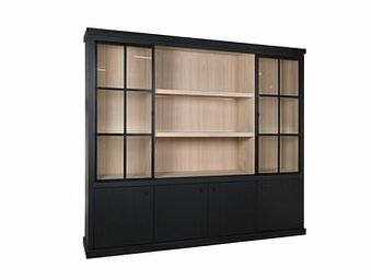 Deba Meubelen Vitrine BRIGHTON incl. led - Black matte/naturel Zwart aanbieding
