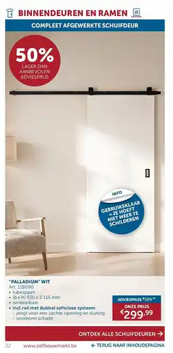 Zelfbouwmarkt COMPLEET AFGEWERKTE SCHUIFDEUR PALLADIUM WIT aanbieding