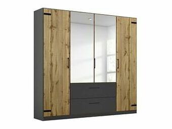 Deba Meubelen Kledingkast met spiegel BUTTE - Wotan Eik/Metallic Grijs Hout aanbieding