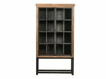 Smalle vitrine LIN - Glas/teak Glas