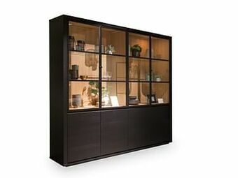 Deba Meubelen Vitrine ZEN incl. led - Black matte/smoked oak Hout aanbieding