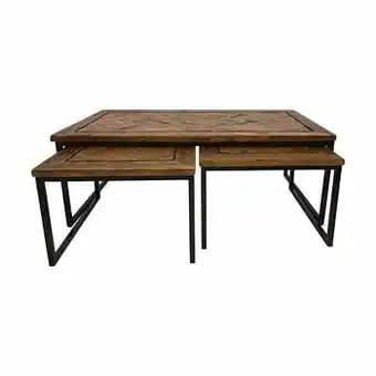 Leen Bakker HSM Collection salontafel Bradley (3 stuks) - naturelkleur/zwart - Leen Bakker aanbieding