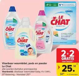 Carrefour Vloeibaar wasmiddel, pods en poeder Le Chat aanbieding
