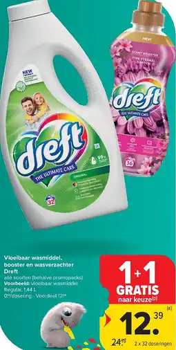 Carrefour Vloeibaar wasmiddel, booster en wasverzachter Dreft aanbieding