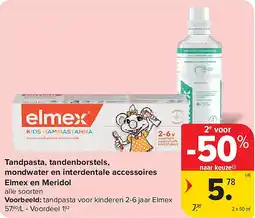 Carrefour Tandpasta, tandenborstels, mondwater en interdentale accessoires Elmex en Meridol aanbieding