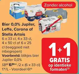 Carrefour Bier 0,0% Jupiler, Le e, Corona of Stella Artois aanbieding