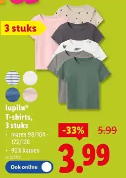 Lidl T-shirts, 3 stuks aanbieding