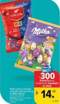 Carrefour Market Petits ceufs en chocolat cote d'or ou milka aanbieding