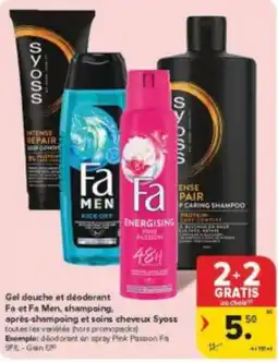 Carrefour Market Gel douche et déodorant Fa et Fa Men shampoing après-shampoing et soins cheveux Syos aanbieding