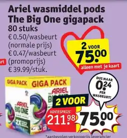 Kruidvat Ariel wasmiddel pods The Big One gigapack aanbieding