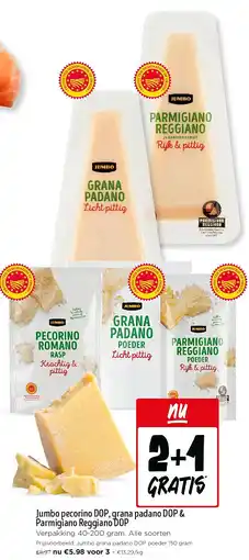 Jumbo Jumbo pecorino DOP, grana padano DOP & Parmigiano Reggiano DOP aanbieding