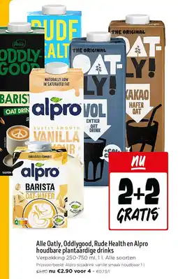 Jumbo Alle Oatly, Oddlygood, Rude Health en Alpro houdbare plantaardige drinks aanbieding