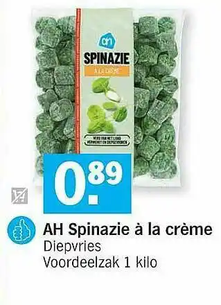 Albert Heijn Ah Spinazie à La Crème Diepvries aanbieding