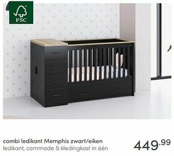 Baby & Tiener Combi ledikant memphis zwart-eiken aanbieding
