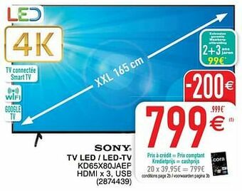 Cora Sony tv led - led-tv kd65x80jaep aanbieding