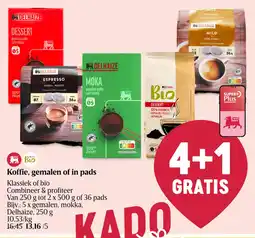 Delhaize Koffie, gemalen of in pads aanbieding
