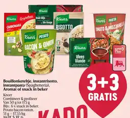 Delhaize Knorr Bouillonketeltje, instantrisotto, instantpasta (Spaghetteria), Aromat of snack in beker aanbieding