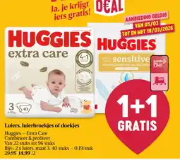 Delhaize Huggies - Extra Care Luiers, luierbroekjes of doekjes aanbieding