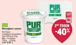 Delhaize Pur Natur Bioyoghurt, natuur aanbieding
