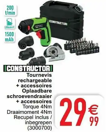 Constructor tournevis rechargeable + accessoires oplaadbare schroevendraaier + accessoires