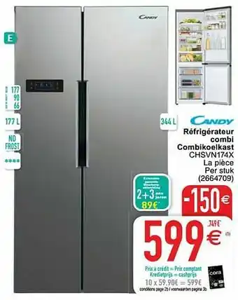 Cora Candy réfrigérateur combi combikoelkast chsvn174x aanbieding