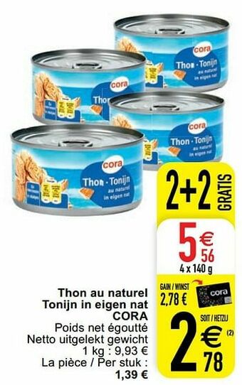 Cora Thon au naturel tonijn in eigen nat cora aanbieding