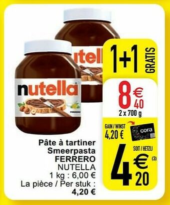 Cora Pâte à tartiner smeerpasta ferrero nutella aanbieding